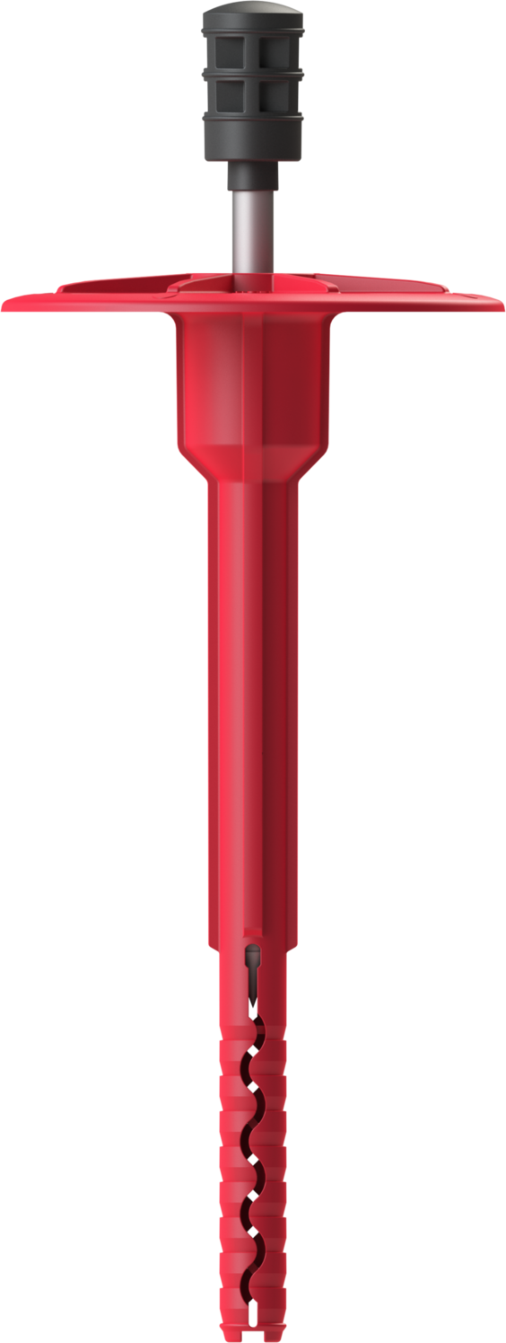 Стена 2MT. Полимерный тарельчатый дюбель с рёбрами ограничения глубины и забивным металлическим распорным элементом с мелкой накаткой и термоизоляционной головкой